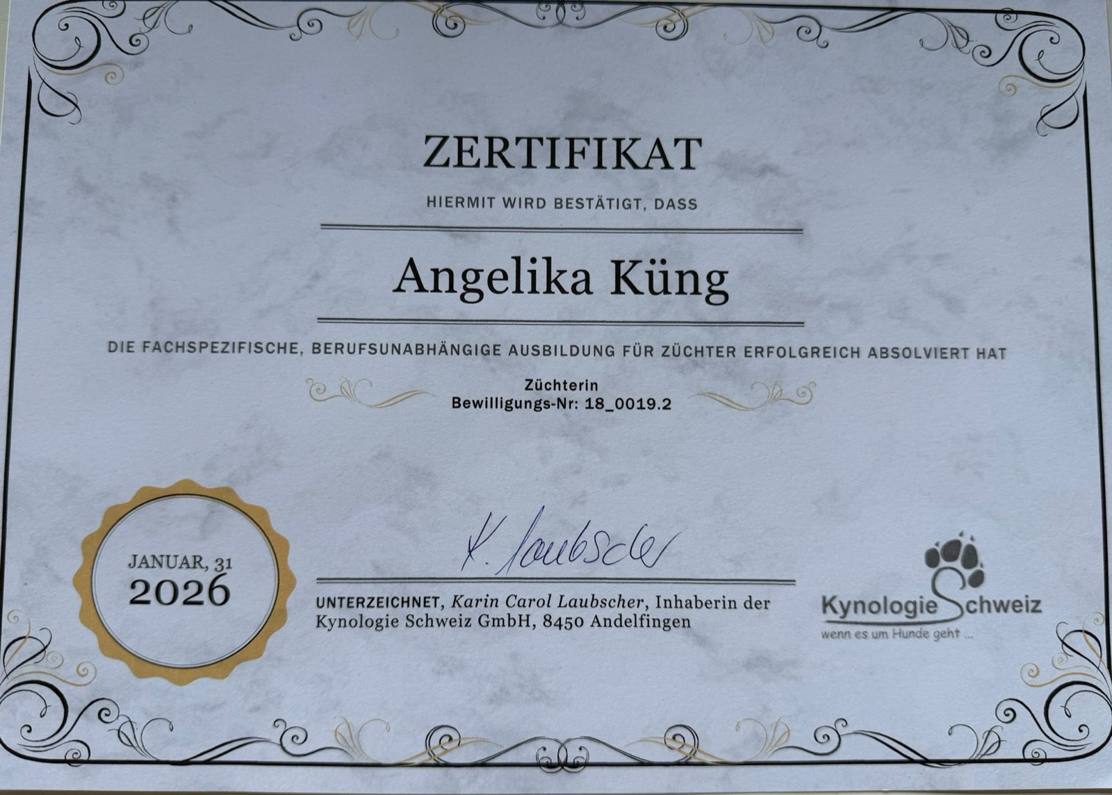 FBA-Zertifikat von Angelika Küng